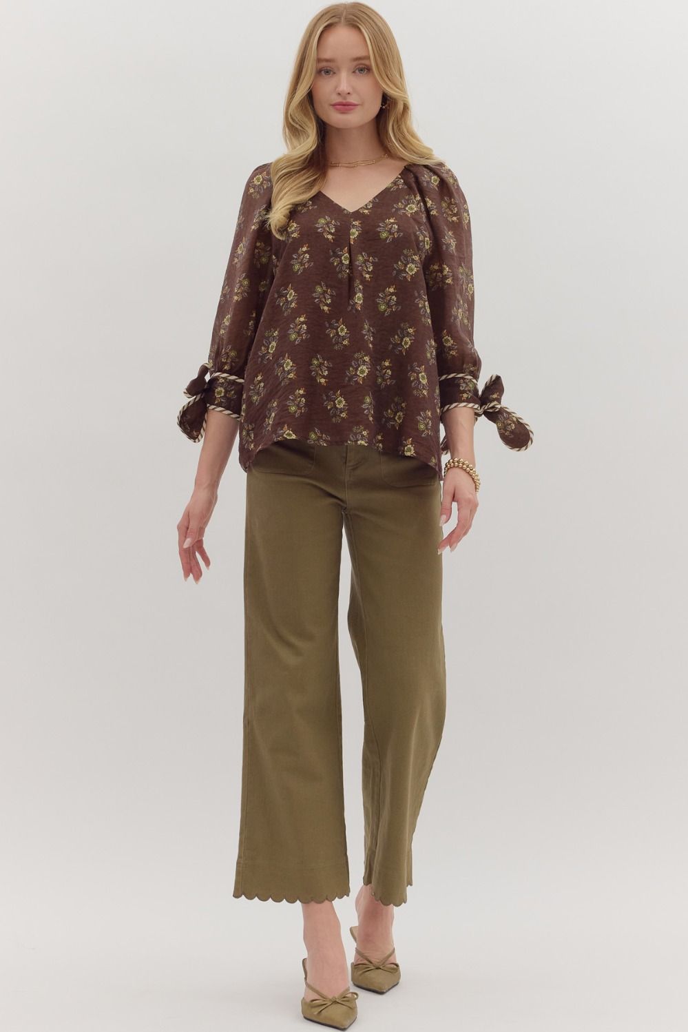 Floral Tie V-Neck Blouse