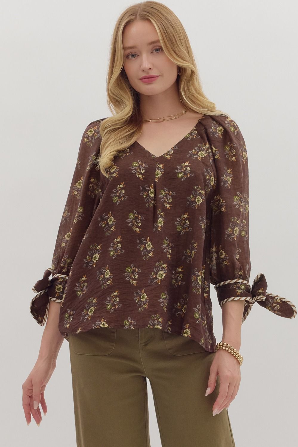 Floral Tie V-Neck Blouse