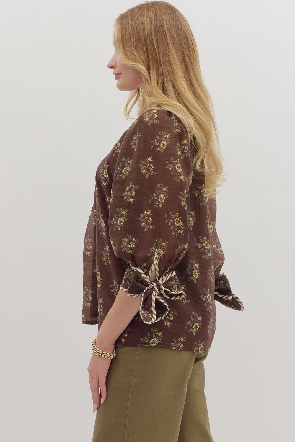 Floral Tie V-Neck Blouse