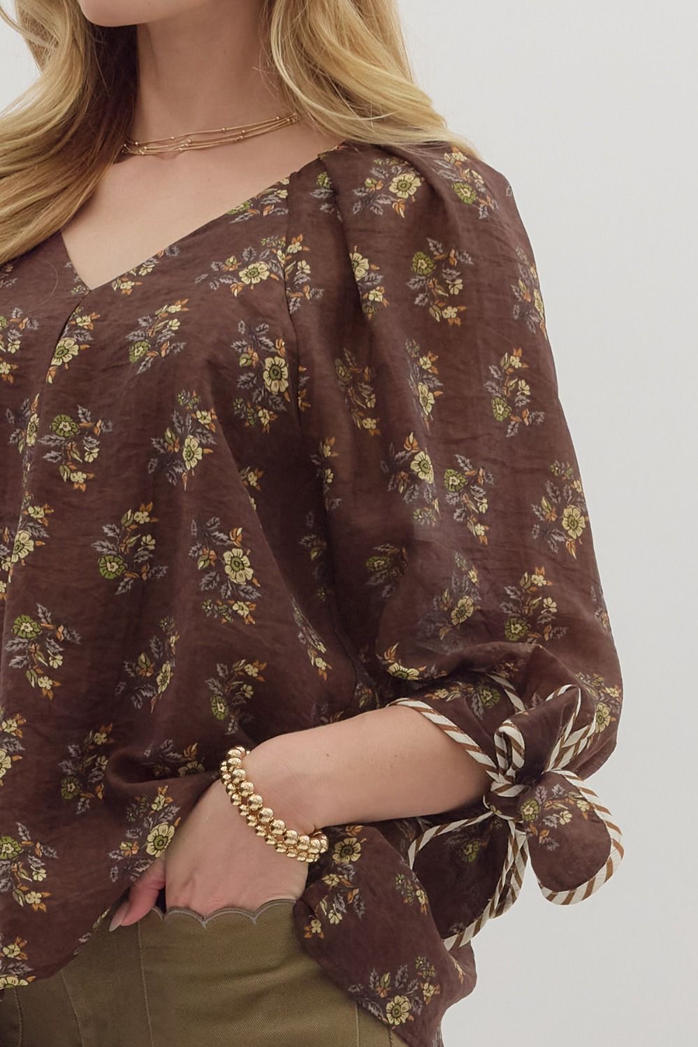 Floral Tie V-Neck Blouse