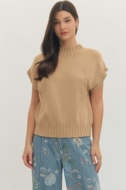 Mock Neck Short Sleeve Sweater