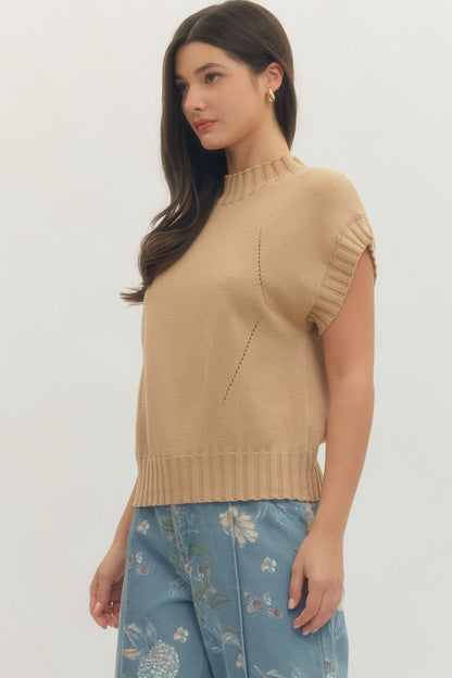 Mock Neck Short Sleeve Sweater