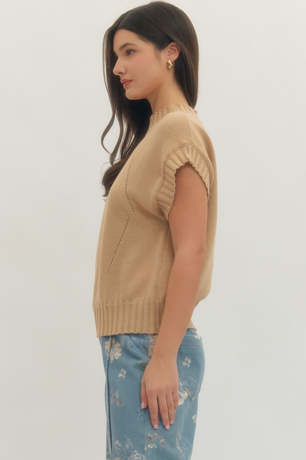 Mock Neck Short Sleeve Sweater