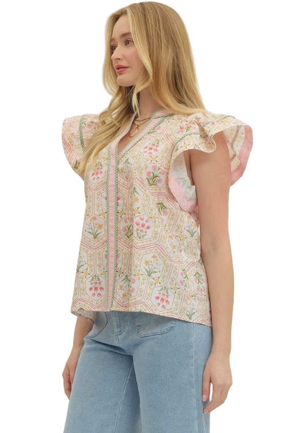 Floral Pleated Blouse