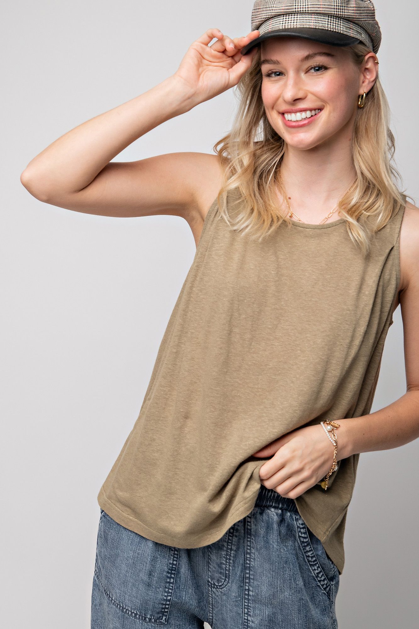 Sleeveless Cotton Slub Basic Tunic