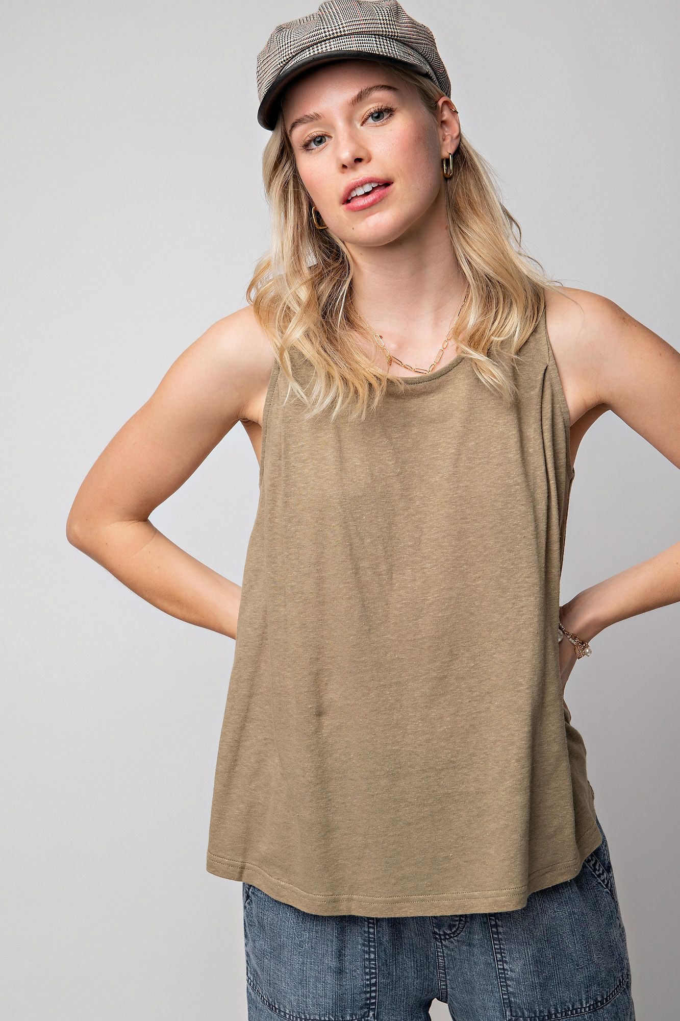 Sleeveless Cotton Slub Basic Tunic