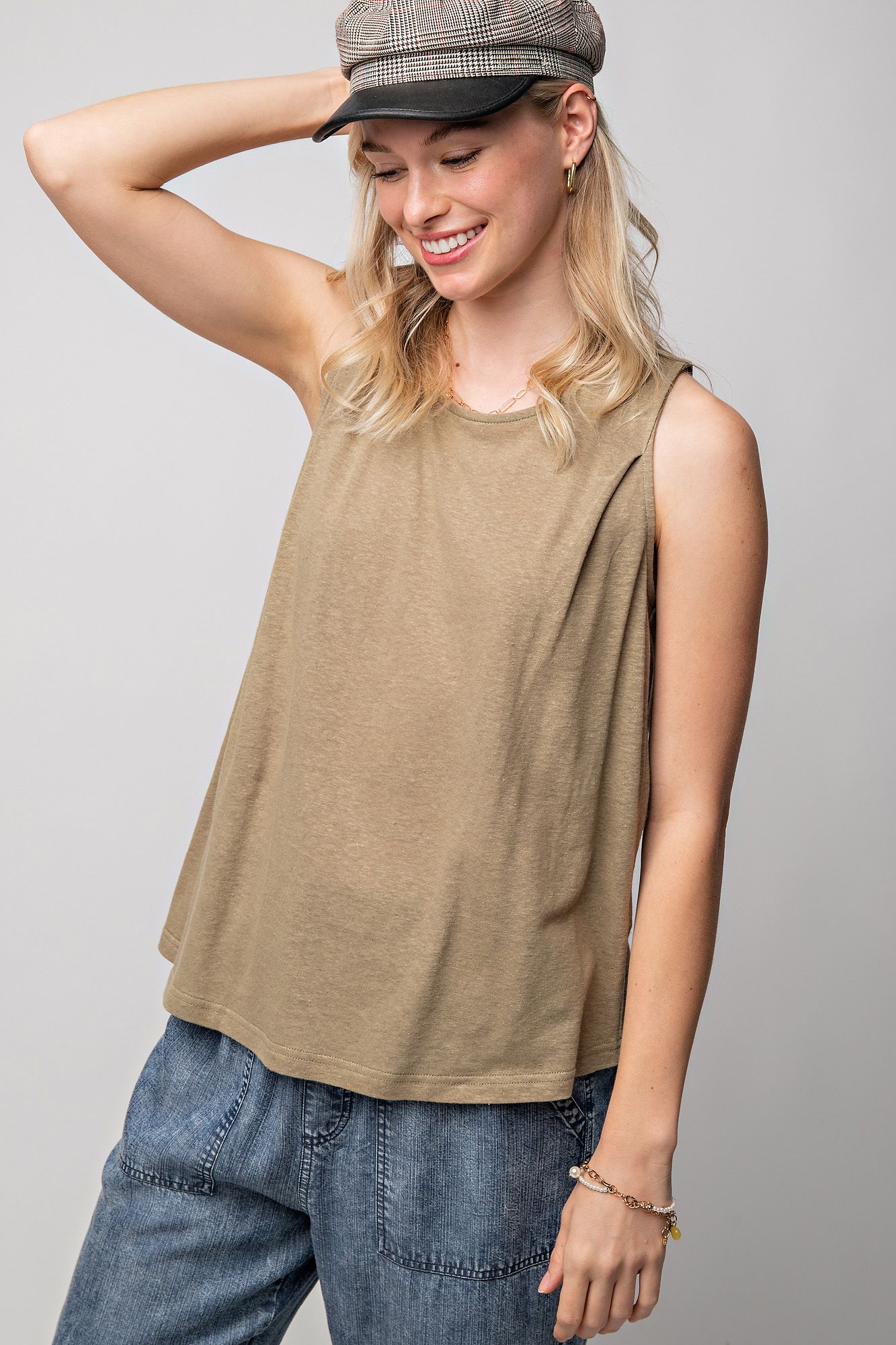 Sleeveless Cotton Slub Basic Tunic