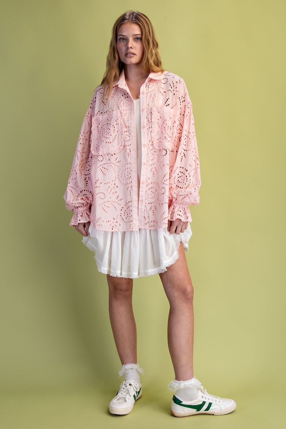 Cotton Eyelet Lace Button Down