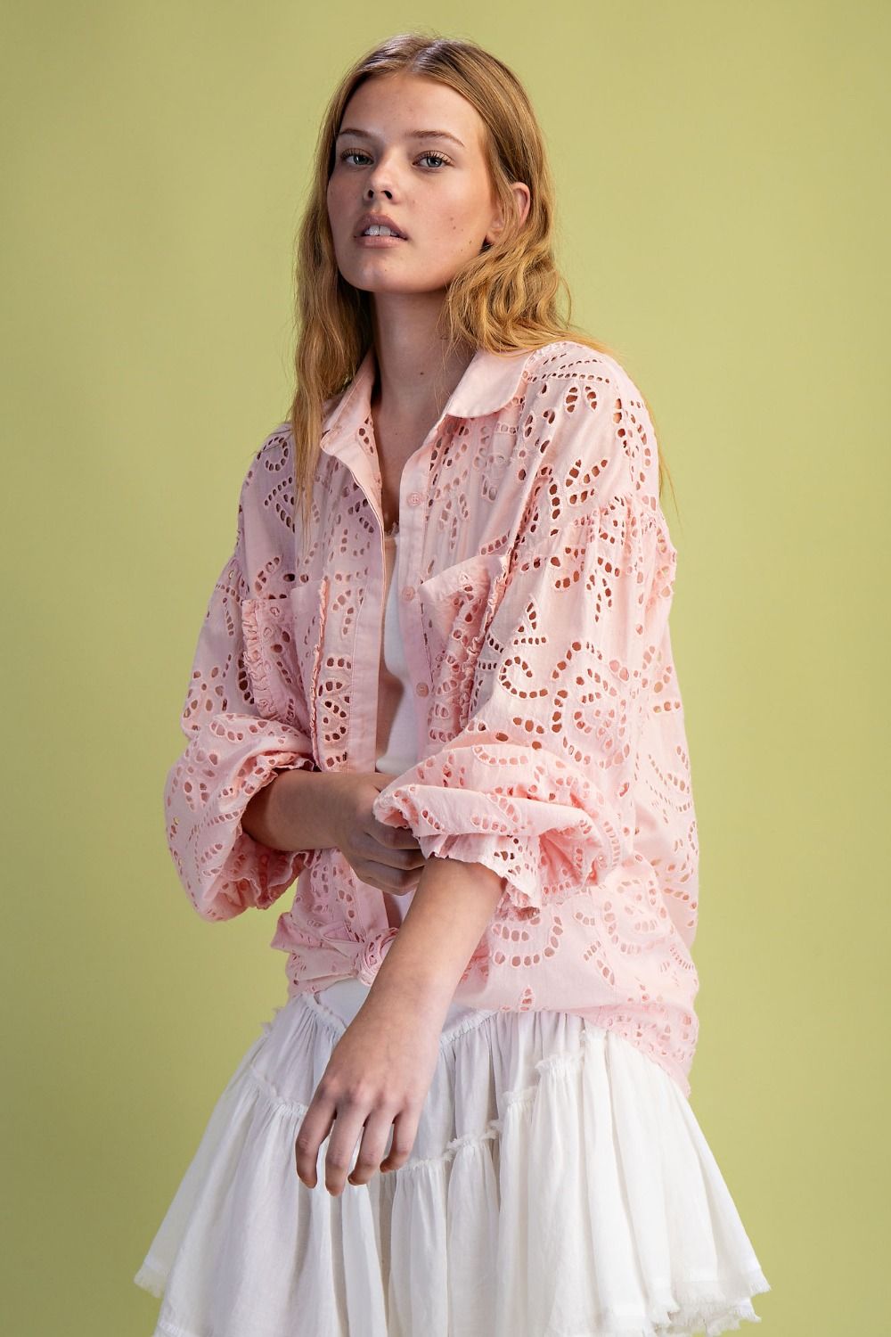 Cotton Eyelet Lace Button Down