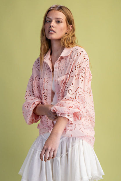 Cotton Eyelet Lace Button Down