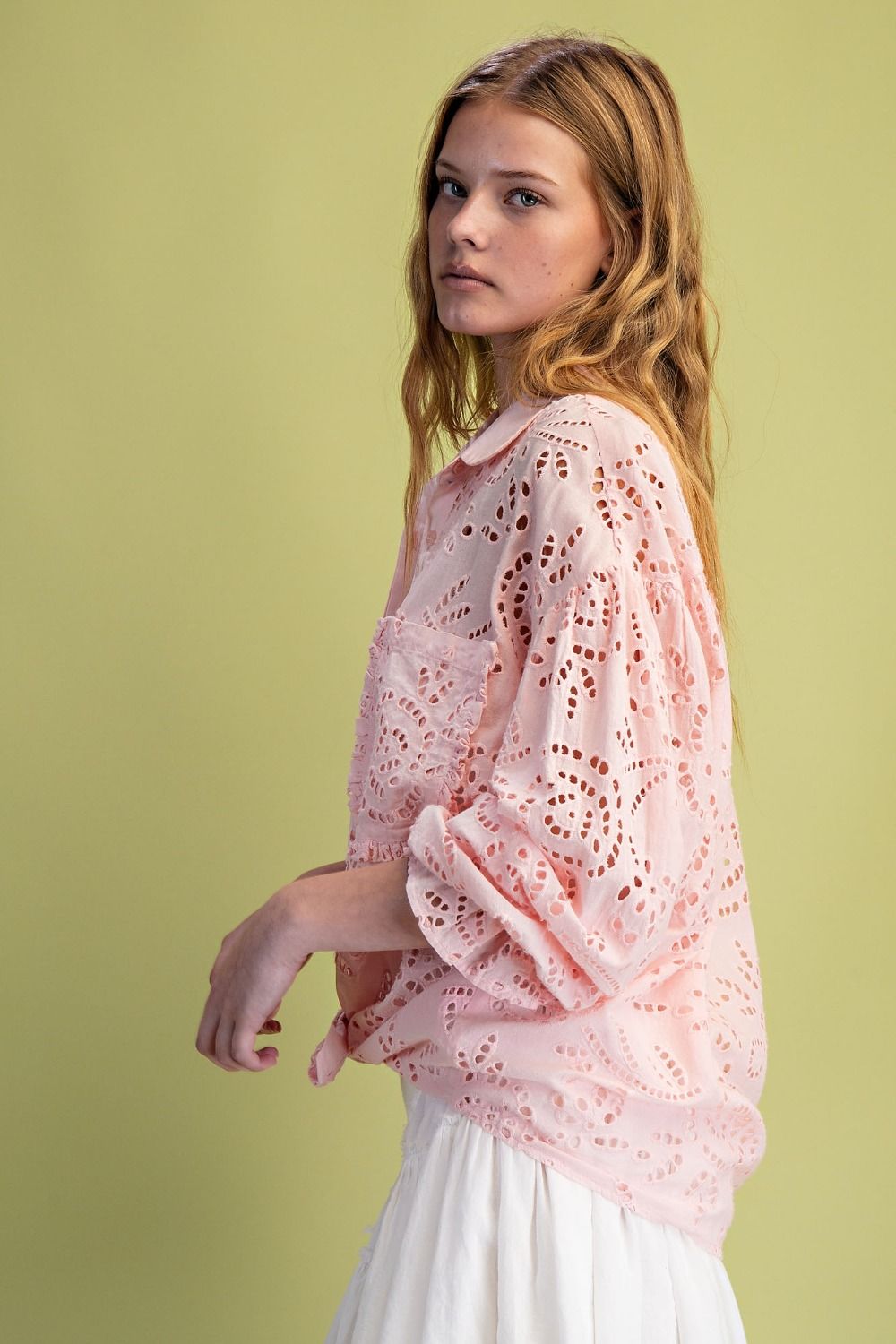 Cotton Eyelet Lace Button Down