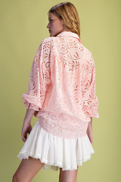 Cotton Eyelet Lace Button Down