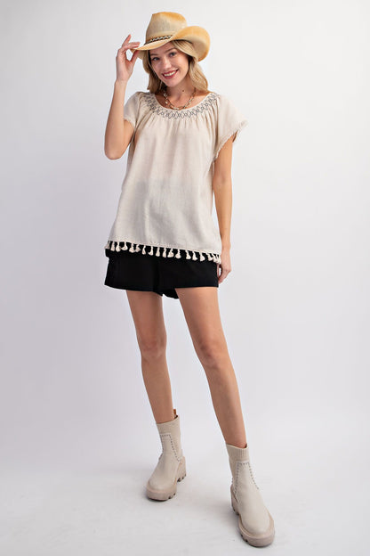 Tassel Linen Top