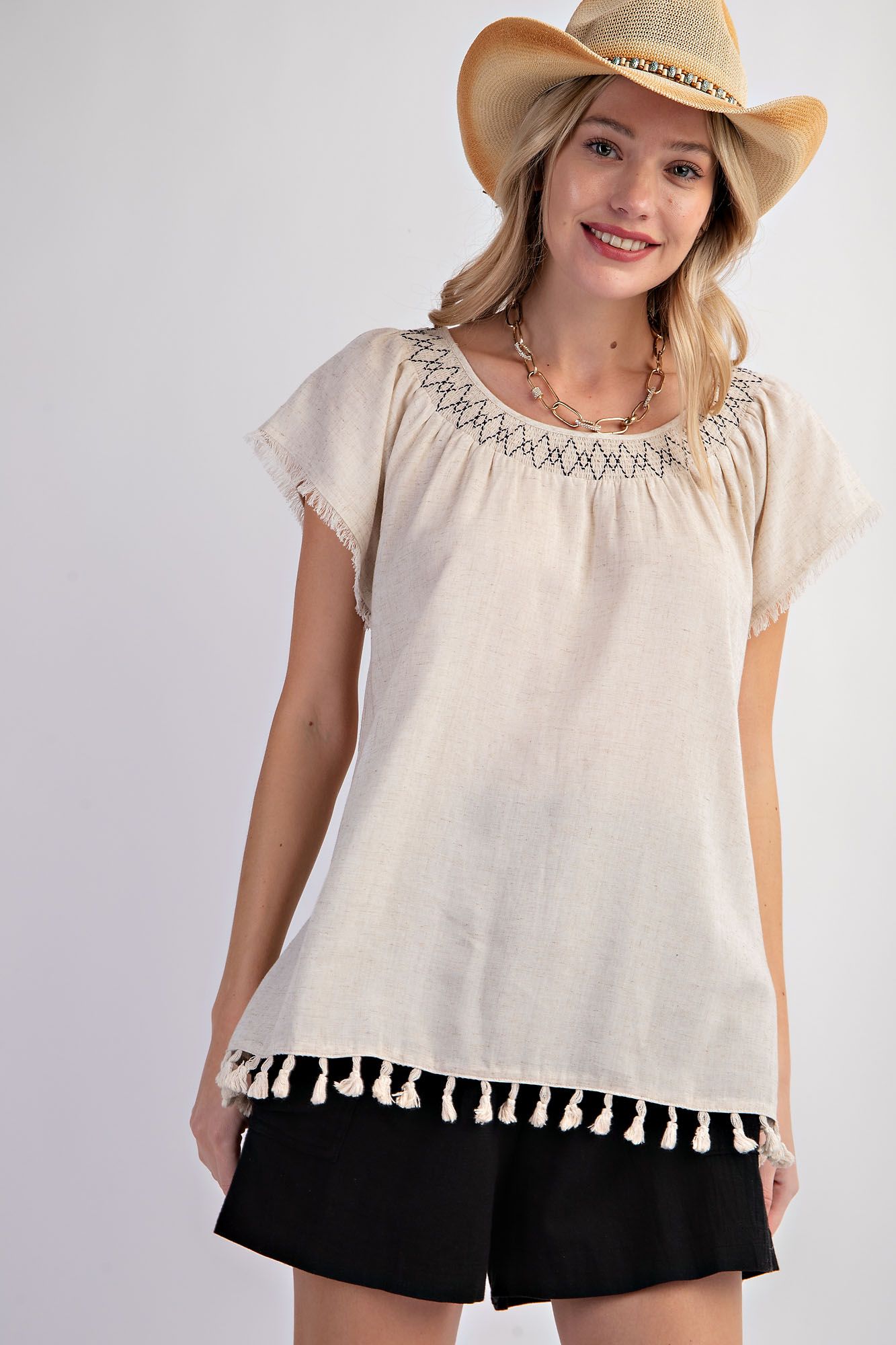 Tassel Linen Top