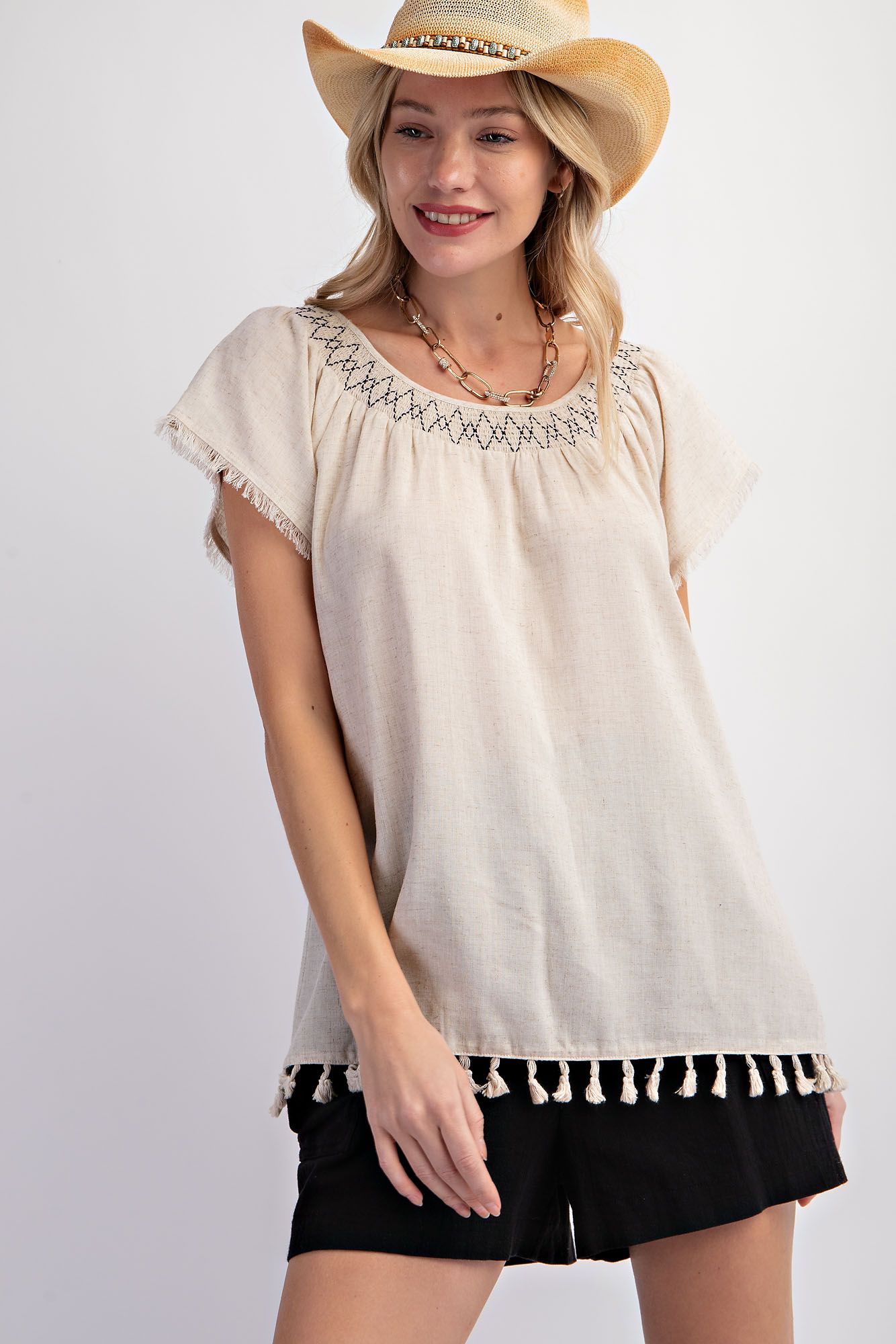 Tassel Linen Top