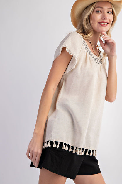 Tassel Linen Top