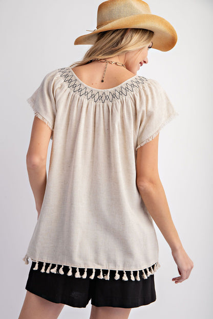 Tassel Linen Top