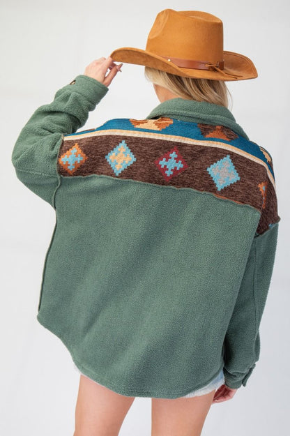 Aztec Print Mix Fleece Shacket