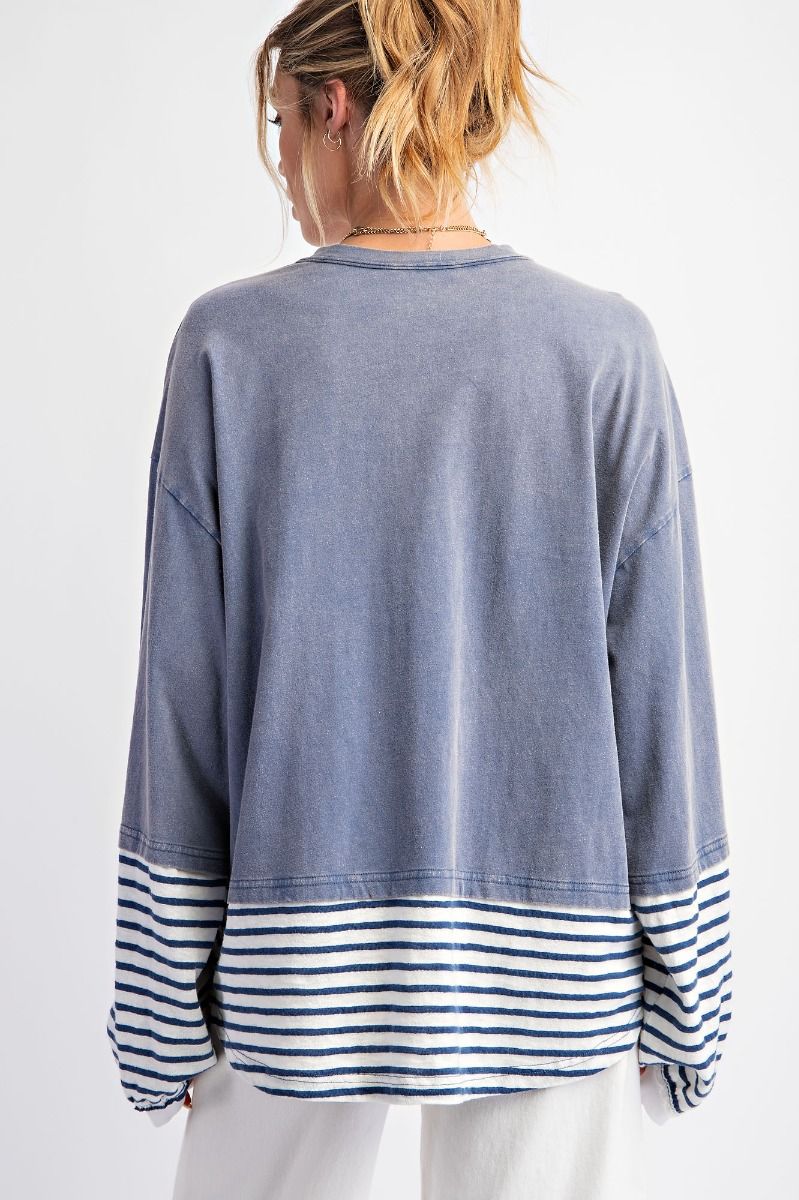 Mineral Wash Striped Button Top