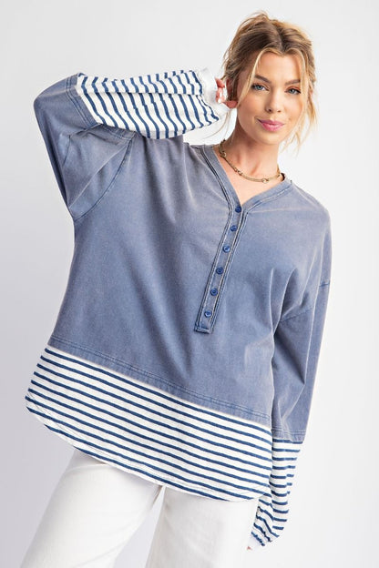 Mineral Wash Striped Button Top