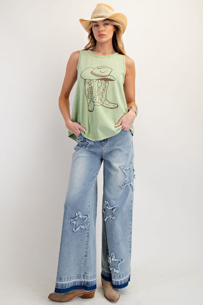 Boots Print Sleeveless Top