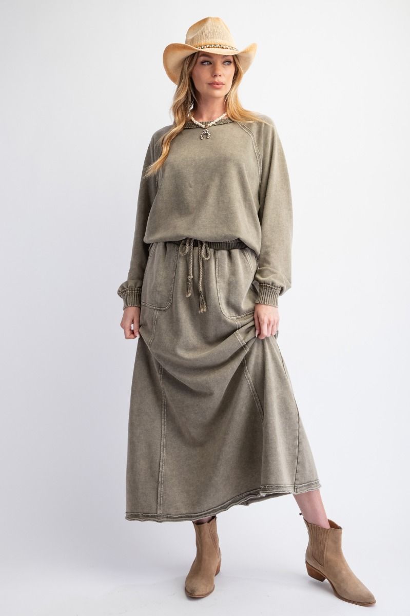 Mineral Washed Terry Knit Maxi Skirt