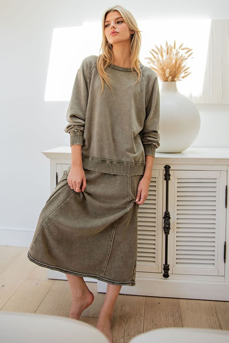 Mineral Washed Terry Knit Maxi Skirt