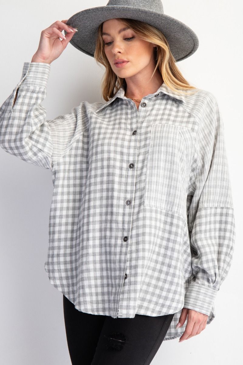 Checkboard Mix Cotton Gauze Shirt