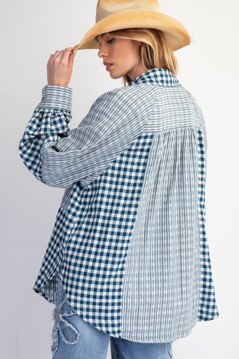 Checkboard Mix Cotton Gauze Shirt