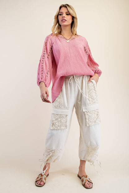 Lace Sleeve 3/4 Sleeve Top