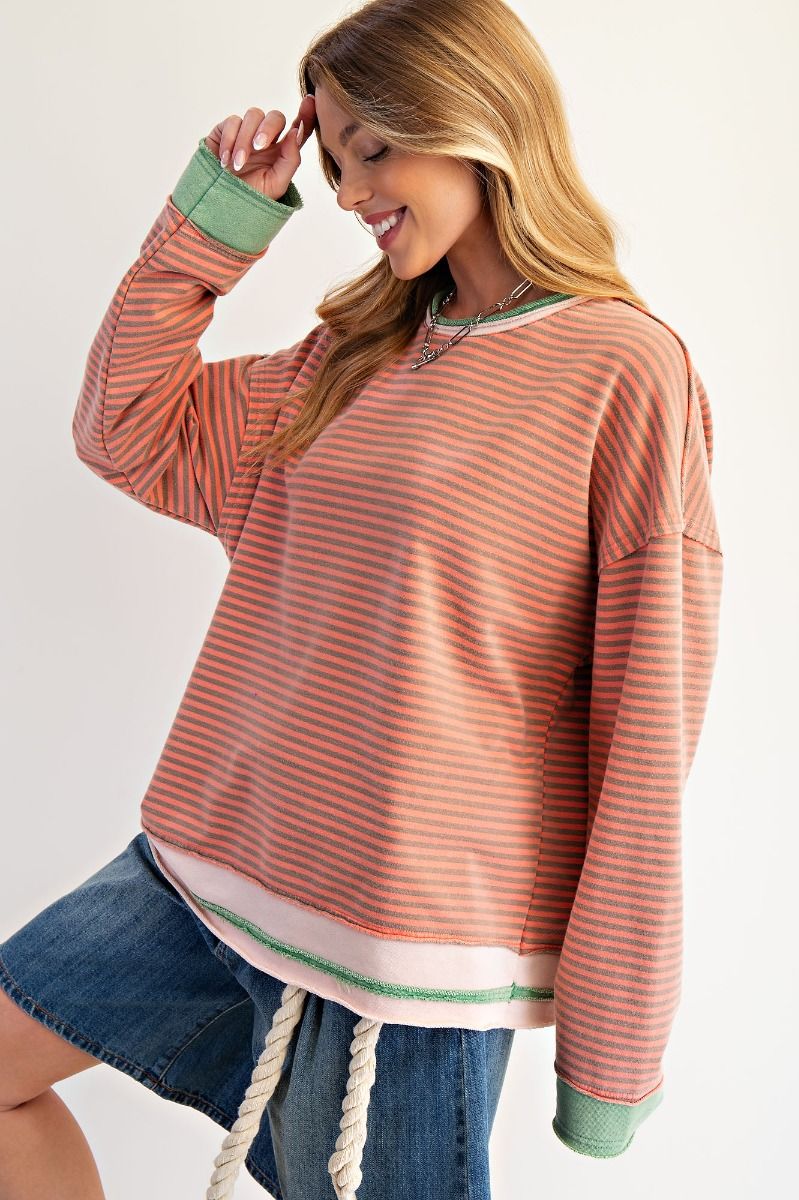 Striped Washed Terry Pullover