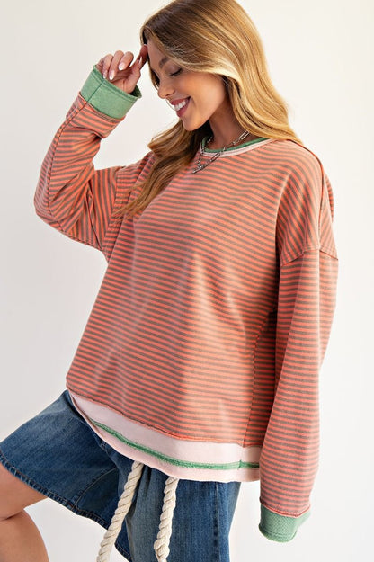 Striped Washed Terry Pullover