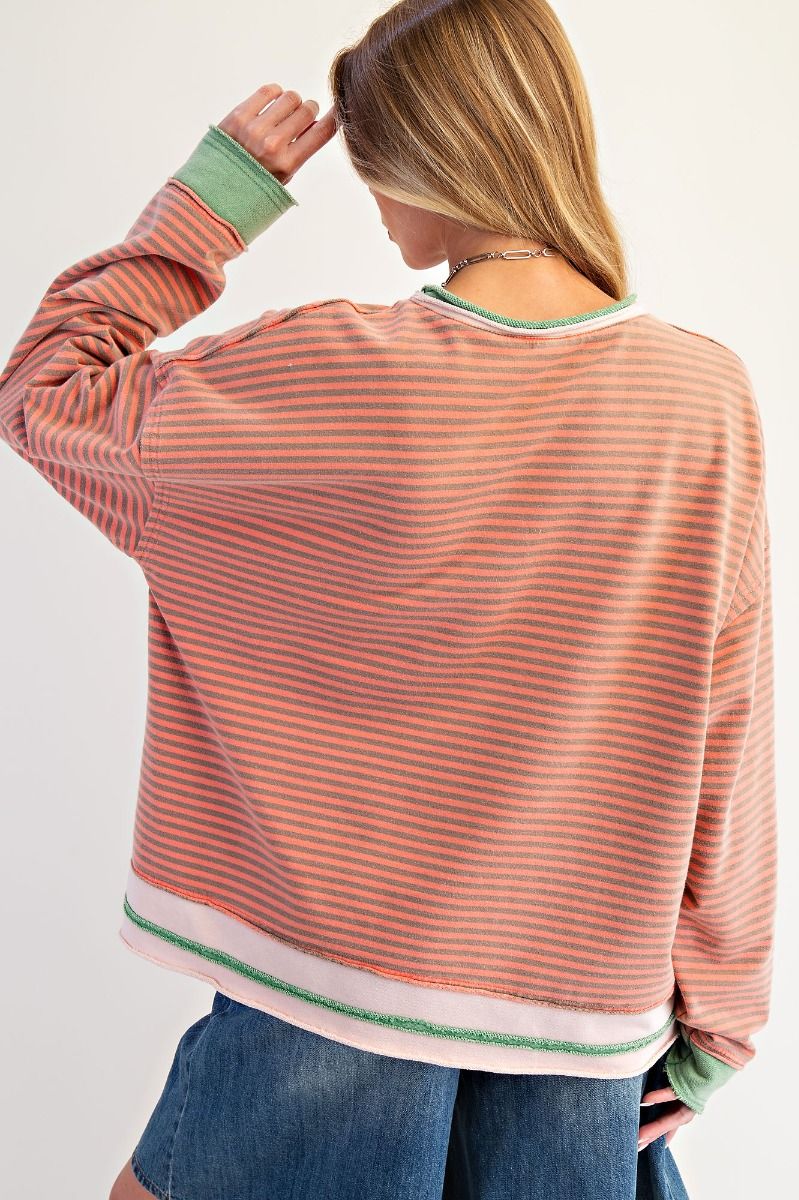 Striped Washed Terry Pullover