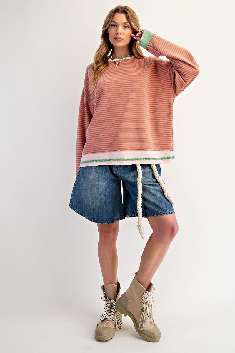 Striped Washed Terry Pullover
