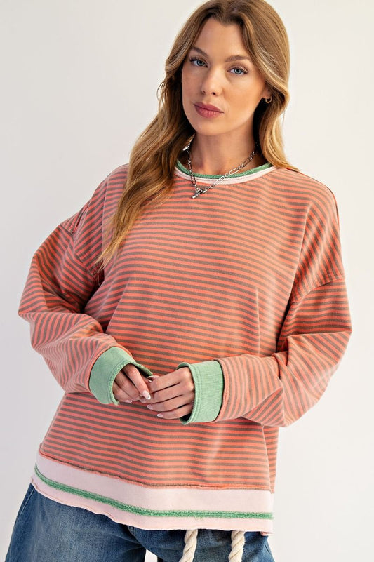 Striped Washed Terry Pullover