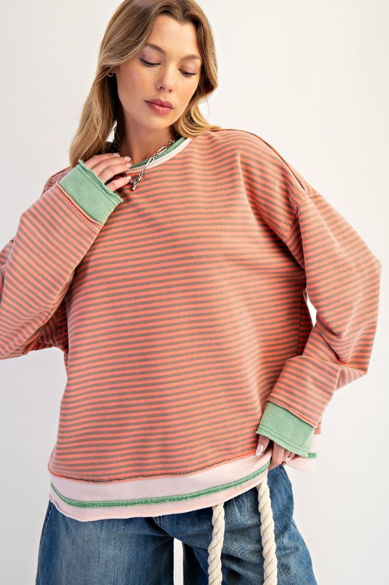 Striped Washed Terry Pullover