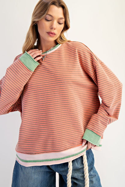 Striped Washed Terry Pullover
