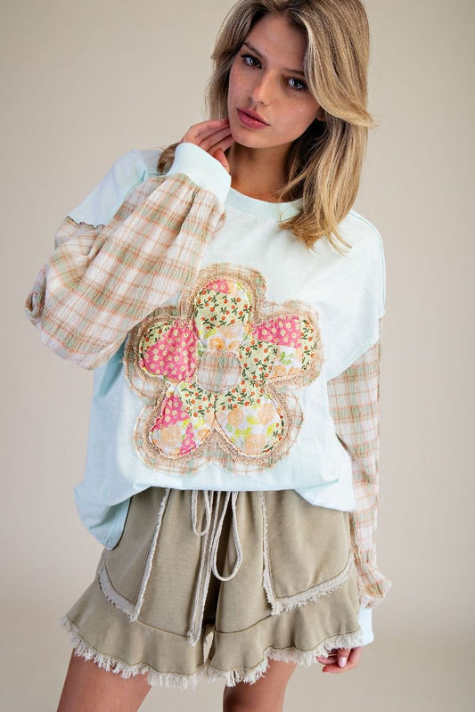 Patchwork Sleeve Flower Top