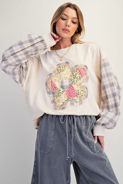 Patchwork Sleeve Flower Top