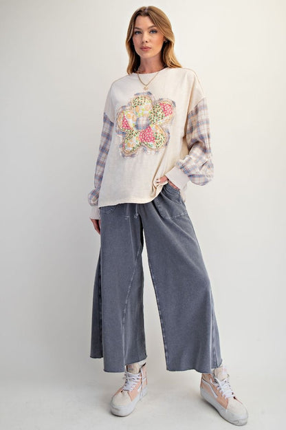 Patchwork Sleeve Flower Top