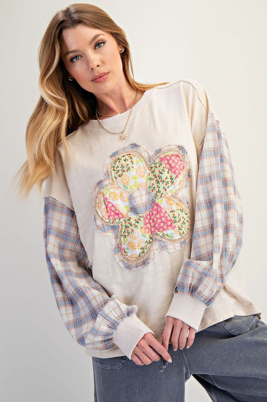 Patchwork Sleeve Flower Top