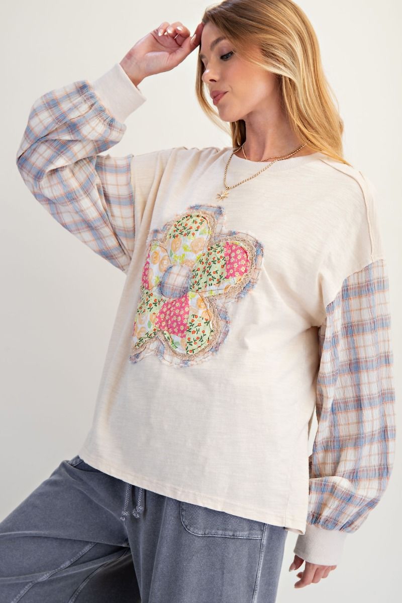Patchwork Sleeve Flower Top