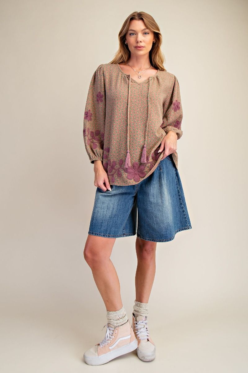 Bubble Sleeve Washed Blouse