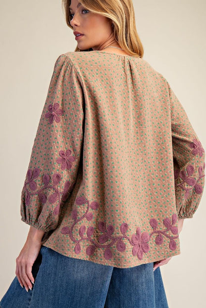 Bubble Sleeve Washed Blouse