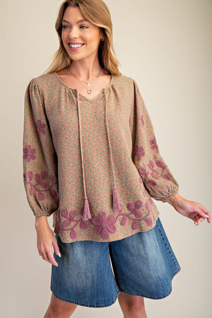 Bubble Sleeve Washed Blouse