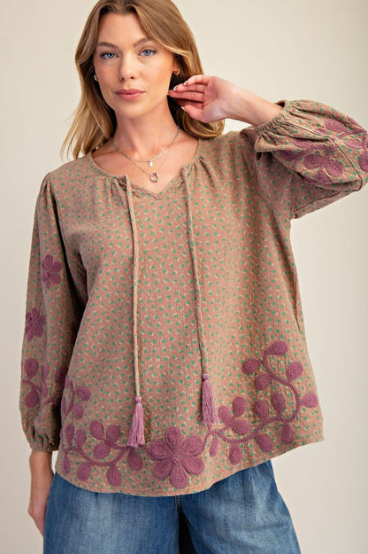 Bubble Sleeve Washed Blouse
