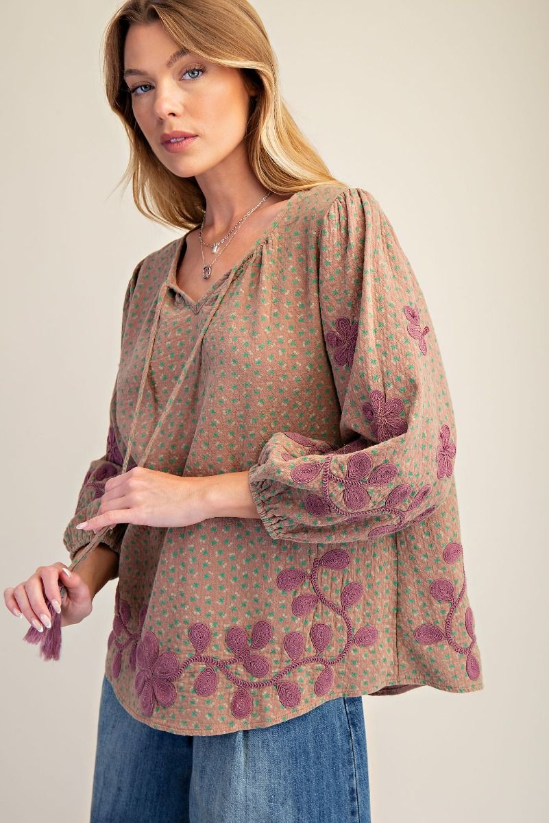 Bubble Sleeve Washed Blouse