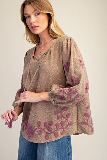 Bubble Sleeve Washed Blouse