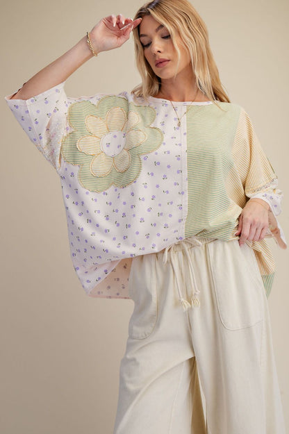 Patchwork Floral Stripe Top