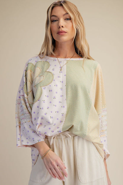 Patchwork Floral Stripe Top